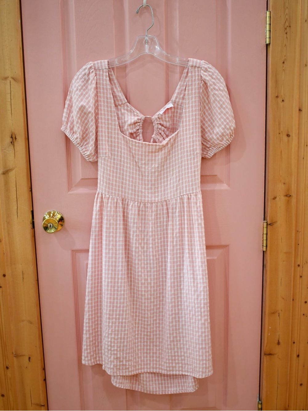 Pink Lily Light Pink Gingham Puff-Sleeve Dress